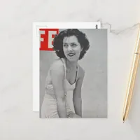 Woman in 1939 on the beach black and white postcard