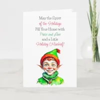 Cute Vintage Little Elf Christmas Blessings Card