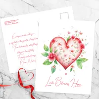 Romantic Floral Heart with Pink and Red Flowers Postcard