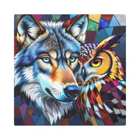 Hyperreaslistic Wolf and Owl Metal Print