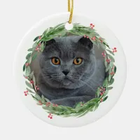 Watercolor Holly Jolly Christmas Pet Photo Ceramic Ornament