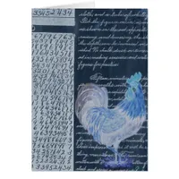 Blue Rooster With Vintage Paper