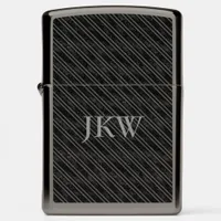 Modern Elegant Monogram Black and Grey Striped  Zippo Lighter