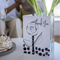 Black White Whimsical Flower Editable Thank You Card