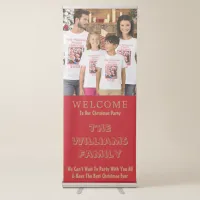 Family Christmas Party Photo Red And Gold Welcome Retractable Banner