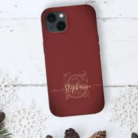 Minimal Elegant Floral Red & Gold S Name Monogram  iPhone 13 Case