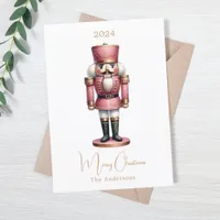 Nutcracker pink white simple Christmas Holiday Card