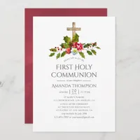 Christmas Wedding Floral First Holy Communion Invitation