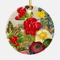 Vintage Flower Bouquet with Butterflies Ceramic Ornament