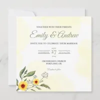 Yellow Poppy Watercolor Floral Square Wedding Invitation