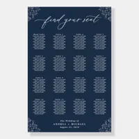 Elegant Navy Blue Wedding Seating Chart 24x36 Foam Foam Board