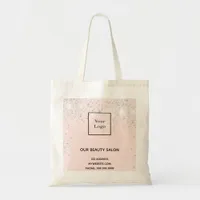 Rose gold pink silver glitter business logo tote bag