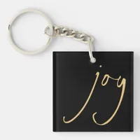 Trendy Script Joy Christmas Gold Black Keychain