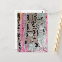 Abstract Grunge Numbers mixed media collage  Postcard
