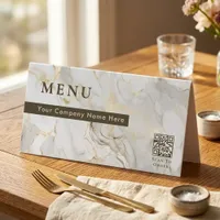 Elegant White Agate Scan to Order Menu QR Code Table Tent