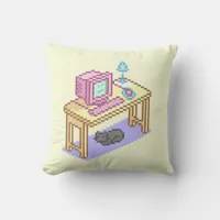 Cute Girly Yellow Pixel Art Computer Illustration  Throw Pillow