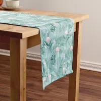 Flamingo Orchid Tropical Pattern Teal ID868 Short Table Runner