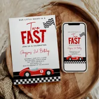 Two Fast Race Car Boy 2nd Birthday Party Invitation