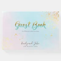 Stylish Pastel Watercolors Faux Glitter Wedding Guest Book