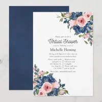Navy and Blush Floral Virtual Baby Shower Invitation