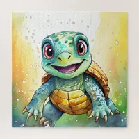 Adorable Chibi Sea Turtle Under the Sea  Jigsaw Puzzle