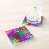 Burst of Colors Digital Fluid Art   Glass Coaster