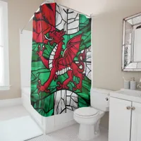 Vibrant Mosaic Welsh Flag Stained Glass  Shower Curtain