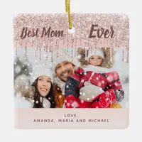 Mother best mom photo rose gold blush glitter ceramic ornament