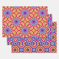 Colorful Modern Trendy Mosaic Geometric Patterns Wrapping Paper Sheets