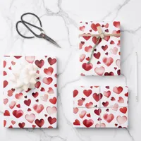 Watercolor Red Hearts Valentine's Day Wrapping Paper Sheets