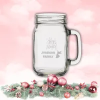 Joy to the World Monogram Family Name etched Mason Jar W/ Handle