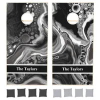 Personalized Black and White Marble Fluid Art    Cornhole Set