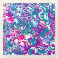 Pink and Blue Abstract Fluid Art Glass Coaster