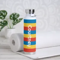 Bold Primary Color Stripes Water Bottle with Name