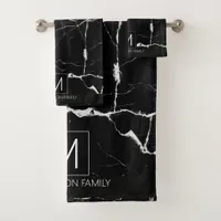 Simply Marble Monogram Black and White ID672 Bath Towel Set