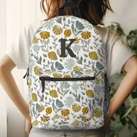 Pretty Modern Blue Orange Floral Monogram Initial Printed Backpack