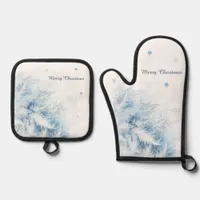 Beautiful Winter Frost Christmas Oven Mitt & Pot Holder Set