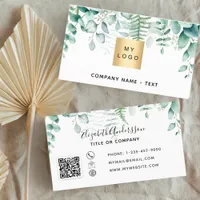 Eucalyptus greenery forest fern QR code logo Business Card