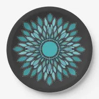 Elegant Mandala  Teal Lotus Flower   Paper Plates