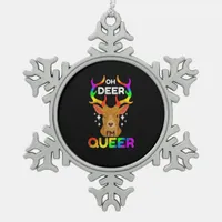 Oh Deer Queer Funny LGBTQ Pride Awareness  Snowflake Pewter Christmas Ornament