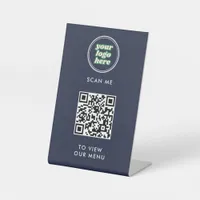 QR Code Menu | Logo  Navy Contactless Modern Pedestal Sign