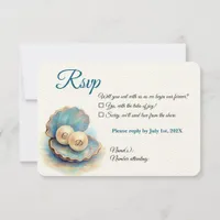 Beach Wedding Pearls Shell Elegant Ocean Theme  RSVP Card
