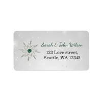 silver emerald green snowflakes winter wedding label