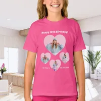 Birthday name age photo heart collage girl pink T-Shirt