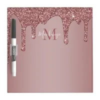 Luxury Rose Gold Dripping Glitter Monogram Dry Erase Board