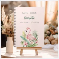 Guest book baby shower pink flamingo girl