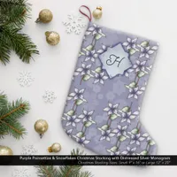 Purple Poinsettias & Snowflakes Silver Monogram Small Christmas Stocking