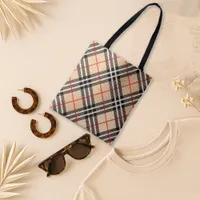 Chic Beige Red Tartan Plaid Pattern  Tote Bag