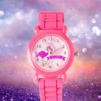 Tropical pink flamingo marble monogram name watch