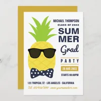 Navy and Gold Fun Pineapple Graduation Invitation
